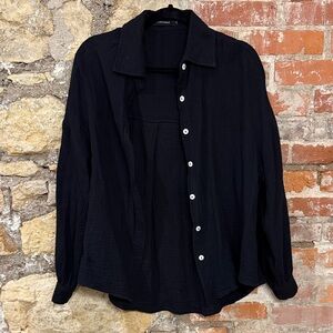 Black Button-Up Gauze Shirt